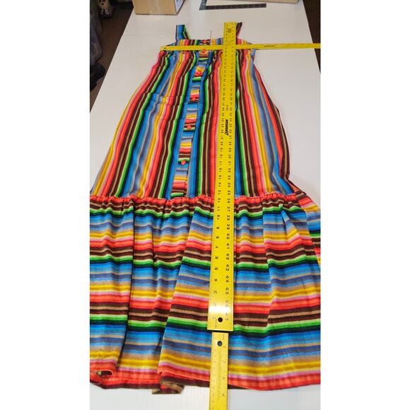 Vintage 1970's Rainbow Striped Terry Maxi Dress Retro Hippie 70's Women's S 3684 - Picture 5 of 7